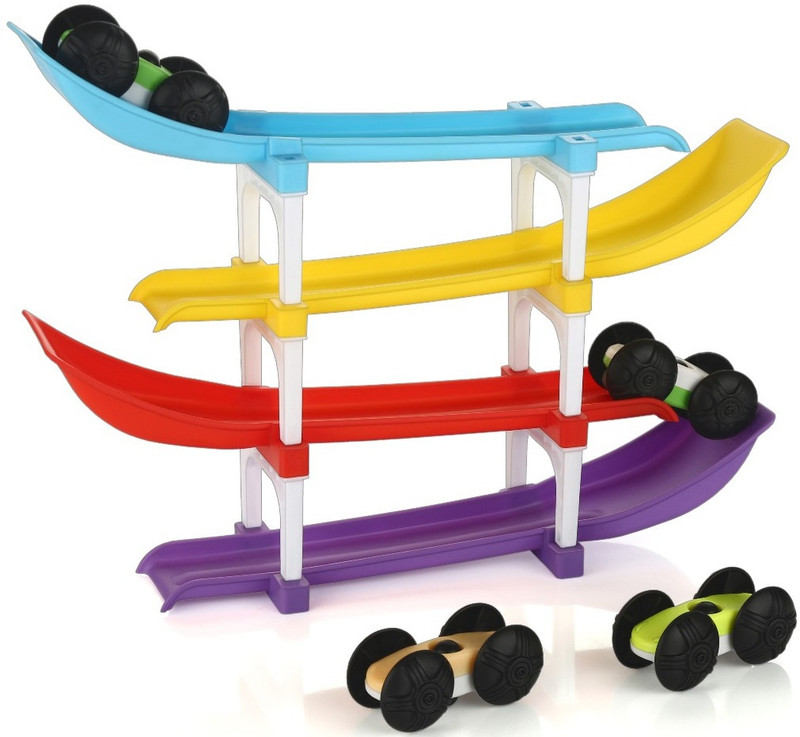 Sadguru Manufacturing Unit Racer Ramp Car Sliding Toy 4 ramps & 4 cars for Kids Unisex Rainbow Colour(Multicolor)