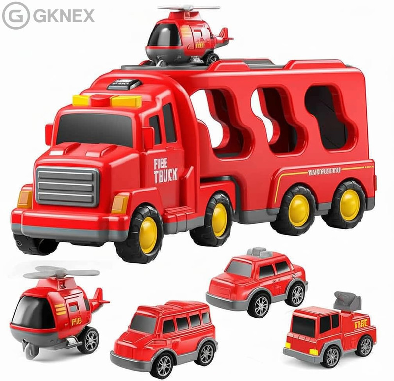 GKNEX 5-in-1 Friction Powered Fire Truck Toy with Lights, Sound & 360° Rotating Ladder(Red, Pack of: 5)