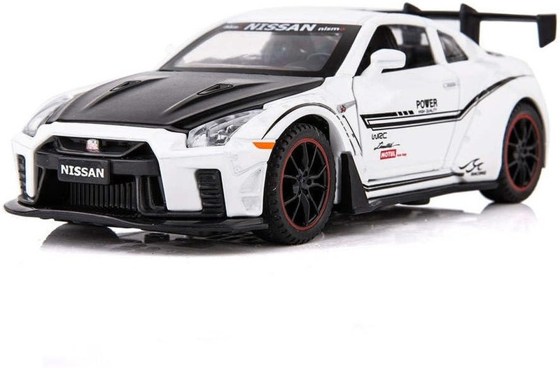 FUNABLO 1:32 Nissan GTR Toy CAR Toy Car Metal Pull Back Diecast Car with Openable Door(White)
