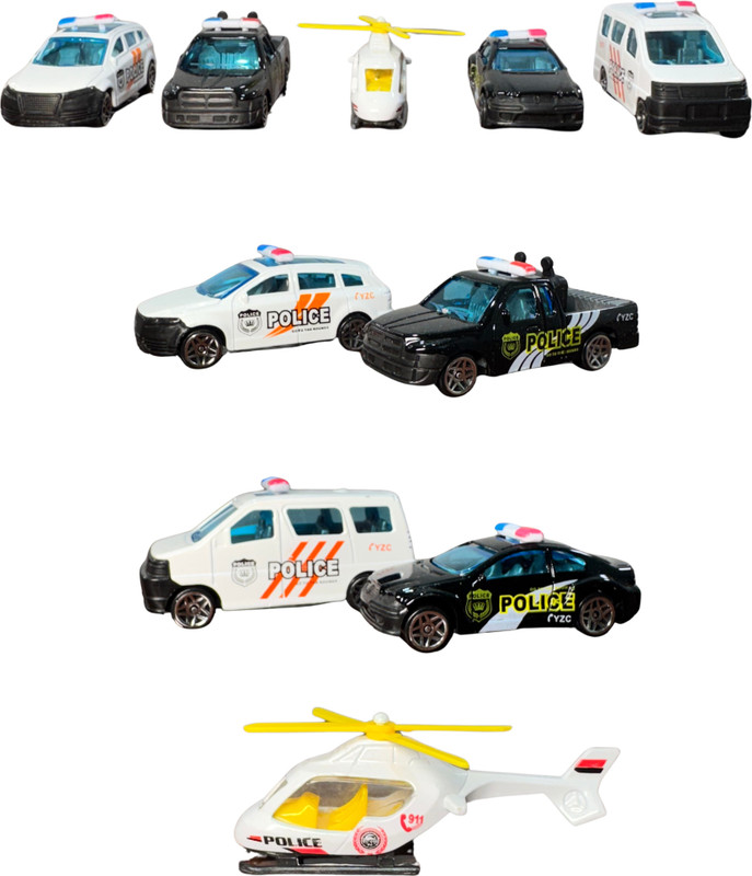 SAI SAMRUDH ENTERPRISES 1:64 Die Cast Metal Police Vehicle Toy Set with Helicopter(Multicolor, Pack of: 5)