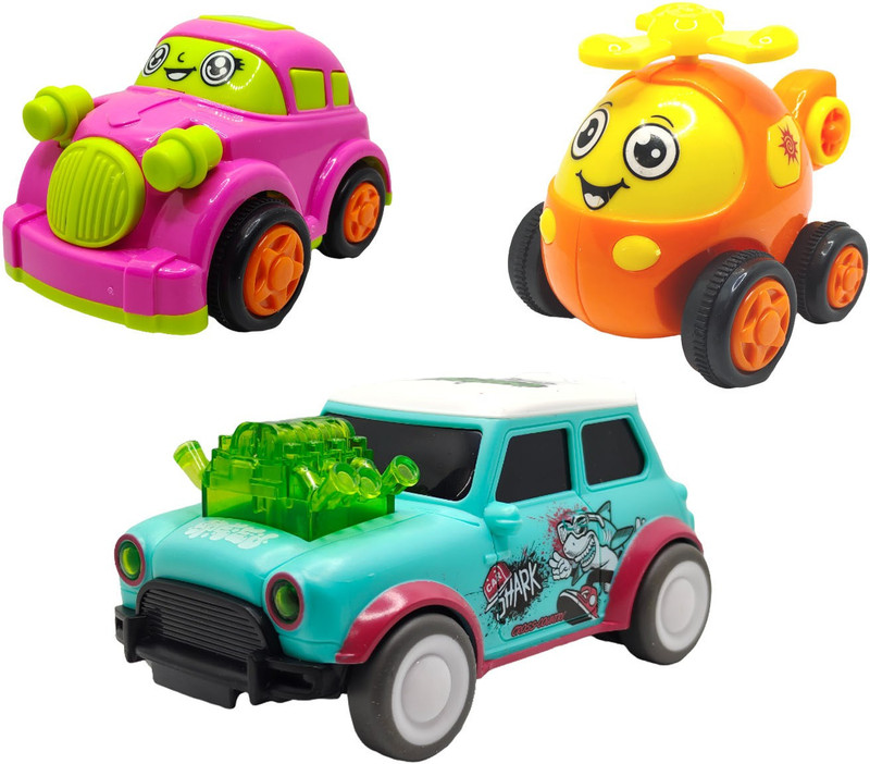 Vaniha Unbreakable Four-Wheel Drive Friction Powered Diecast Toy Set-B41(Multicolor, Pack of: 3)