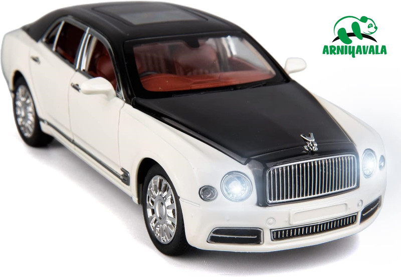 ARNIYAVALA 1/24 Scale Bentley Mulsanne Diecast metal Cars Models, Pull Back Car Toys(White+black)