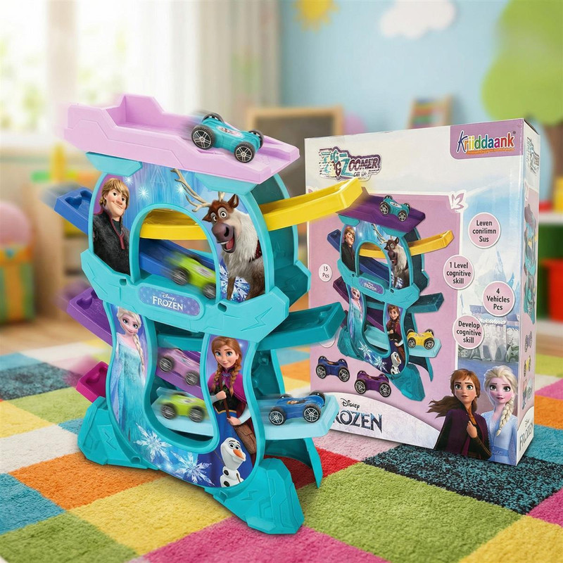Kriiddaank Zig Zag Zoomer Frozen 15-Piece Ramp Racer Car Set with 4 Vehicles(Blue, Pack of: 1)