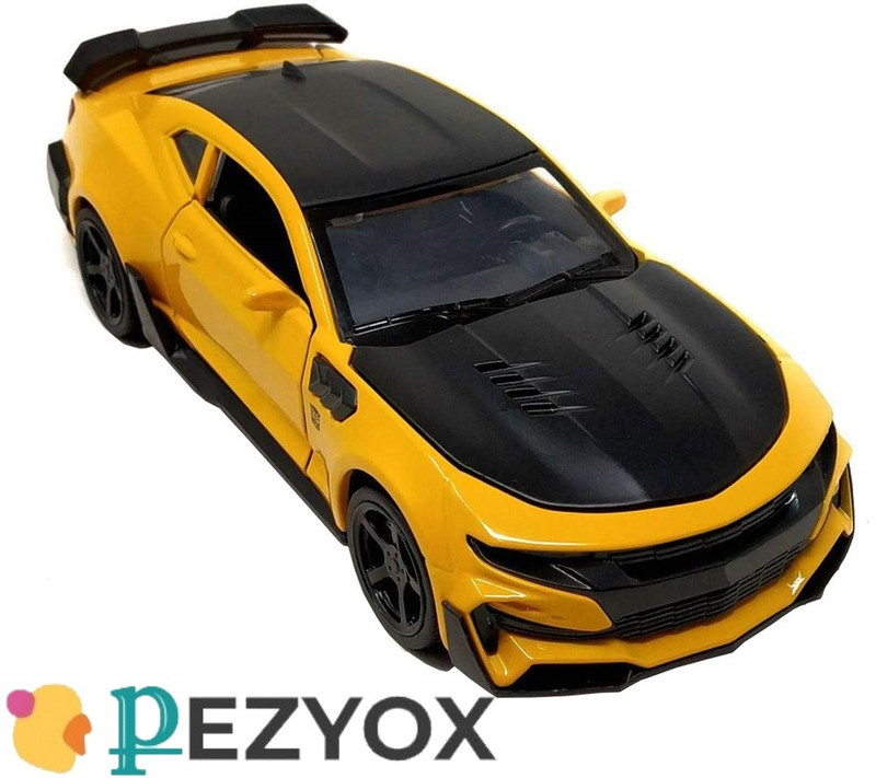 PEZYOX 1:32 Scale Camaro with Openable Doors and Pull Back with Lights & Music for kids(Yellow)