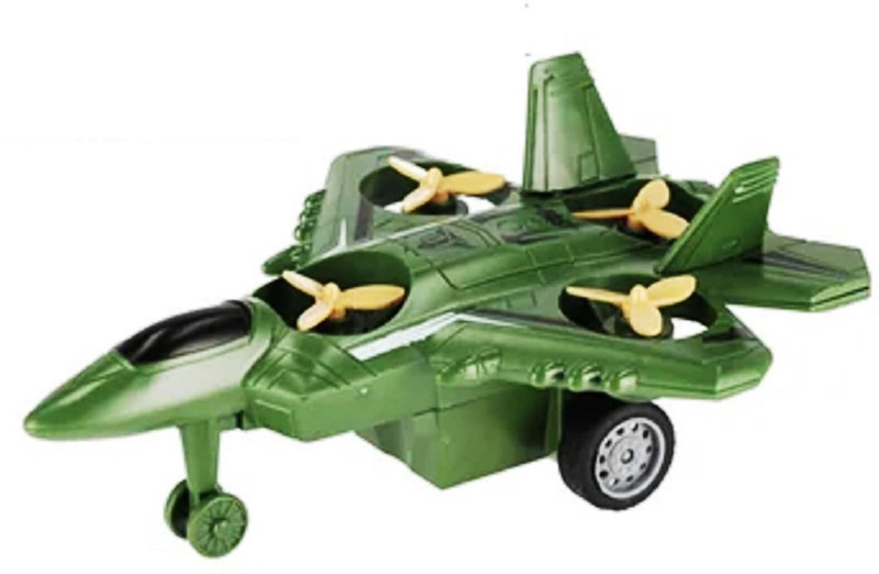 IndusBay 6.6 Inch Inertia Friction Army Fighter Jet Unbreakable Toy with Rotating Fans(Green, Pack of: 1)