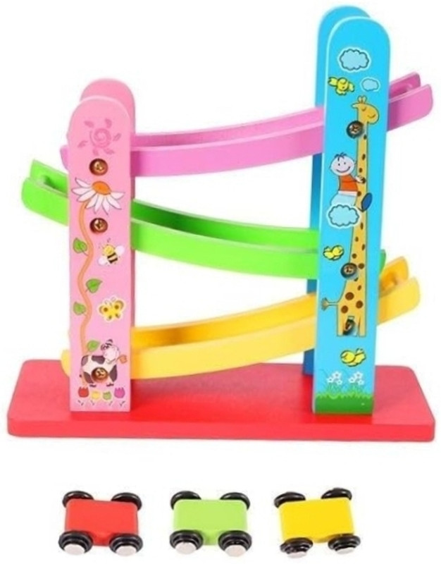 KNK Infotain Wooden Race Track Car Ramp Toy for Toddler, Learning Toys Gift for Baby Kids(Multicolor, Pack of: 1)