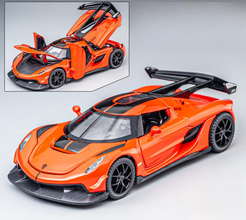 Toybot Koenigsegg Jesko 1:32 Die Cast Car - Light & Sound, 4 Openable Door, Pullback(Orange, Pack of: 1)
