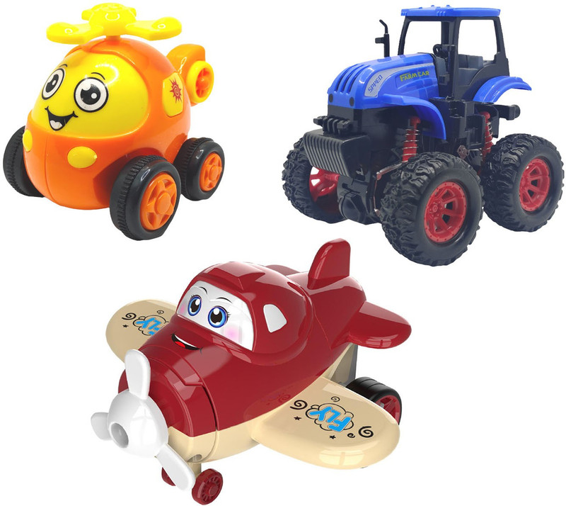 Vaniha Unbreakable Four-Wheel Drive Friction Powered Diecast Toy Set-E42(Multicolor, Pack of: 3)