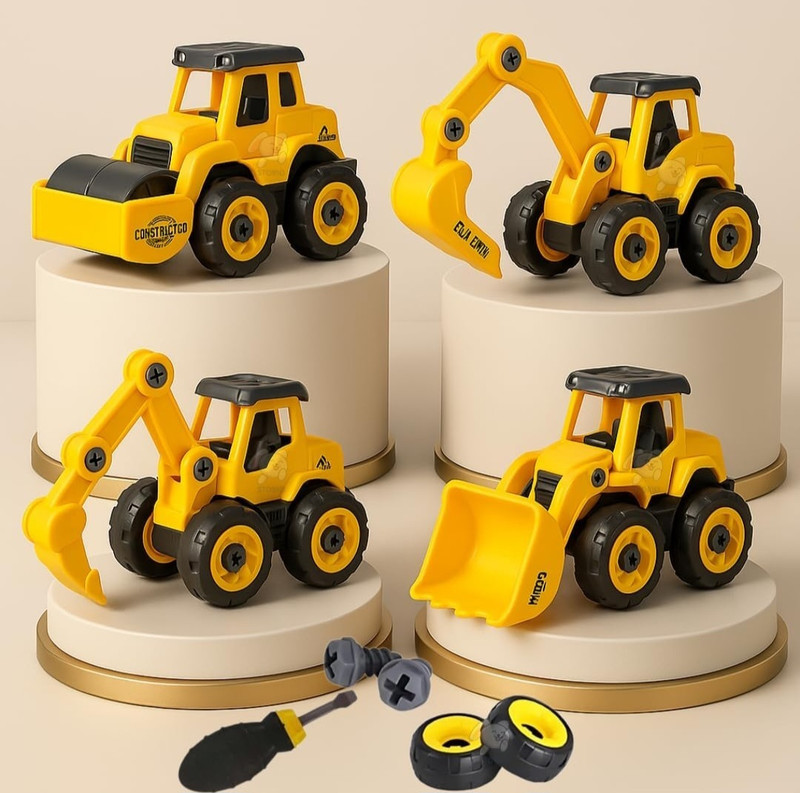 Mira Farmcraft JCB Engineering Construction Car Toy Set Kids STEM Sand Toys for Toddlers(Yellow, Pack of: 4)