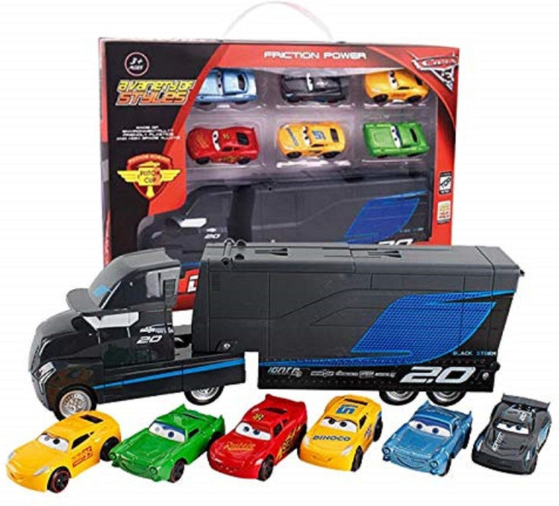 UKAXA Hauler Truck with 6 Diecast Cars with race track Black toy(Multicolor)