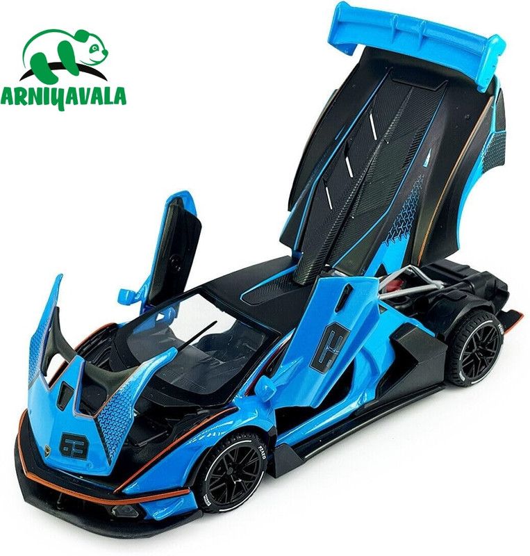ARNIYAVALA 1/24 Big Lamborghini Essenza SCV12 Diecast Scale Model Metal Pull Back Toy car(Blue)