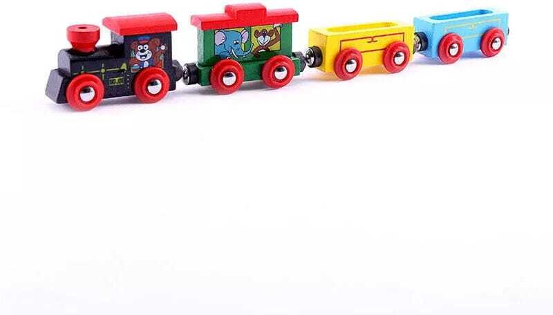 kidzoie Wooden Cartoon Toy Train Set with Colorful Engine & 3 Wagons for Kids(Multicolor)