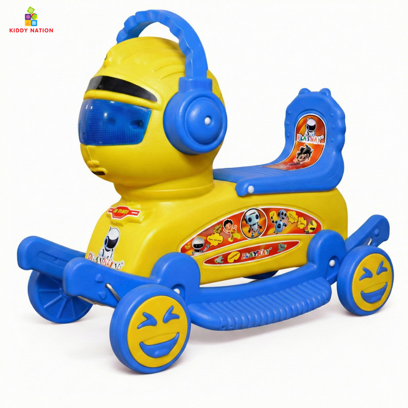 Kiddy Nation Mr. Robot 2-in-1 Ride-On & Rocker Toy for Kids | Manual Push Ride & Rocking Toy(Yellow, Blue)