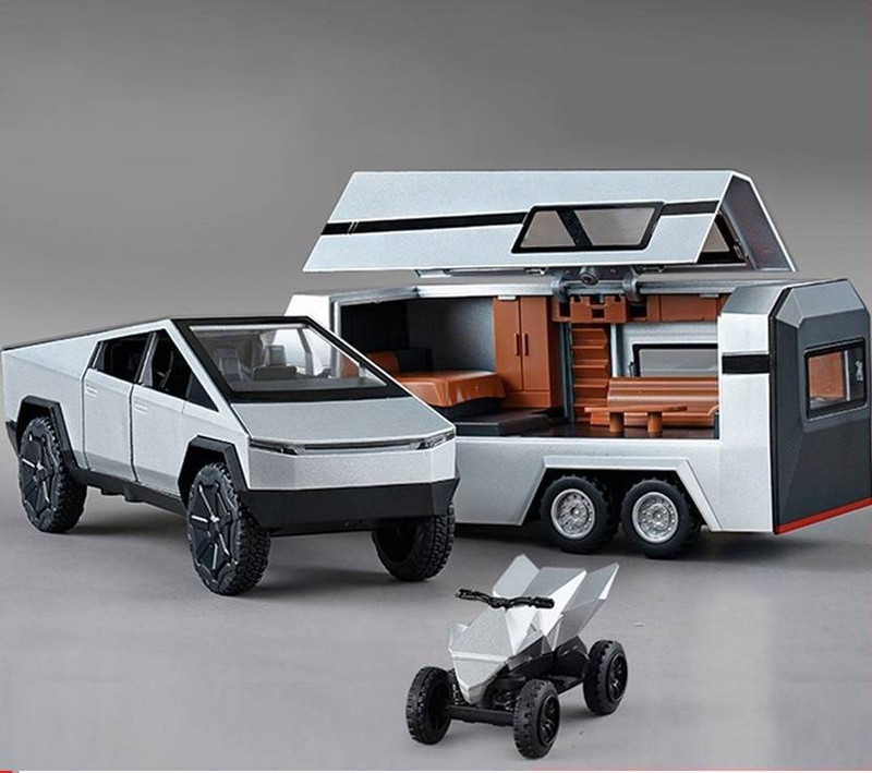 Just craft 1:32 Tesla Cyber Truck Pick-Up Trailer with 6 Openable Doors Die-Cast(Assorted Color, Pack of: 1)