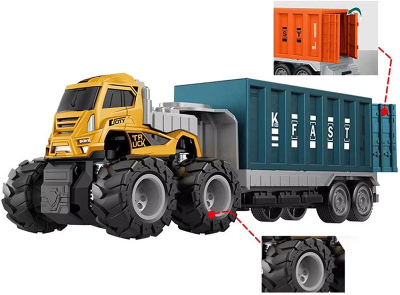 Ragiluxe Big Wheel Truck with Container Trailer Friction Powered Kids Transport Truck Toy(Multicolor, Pack of: 1)