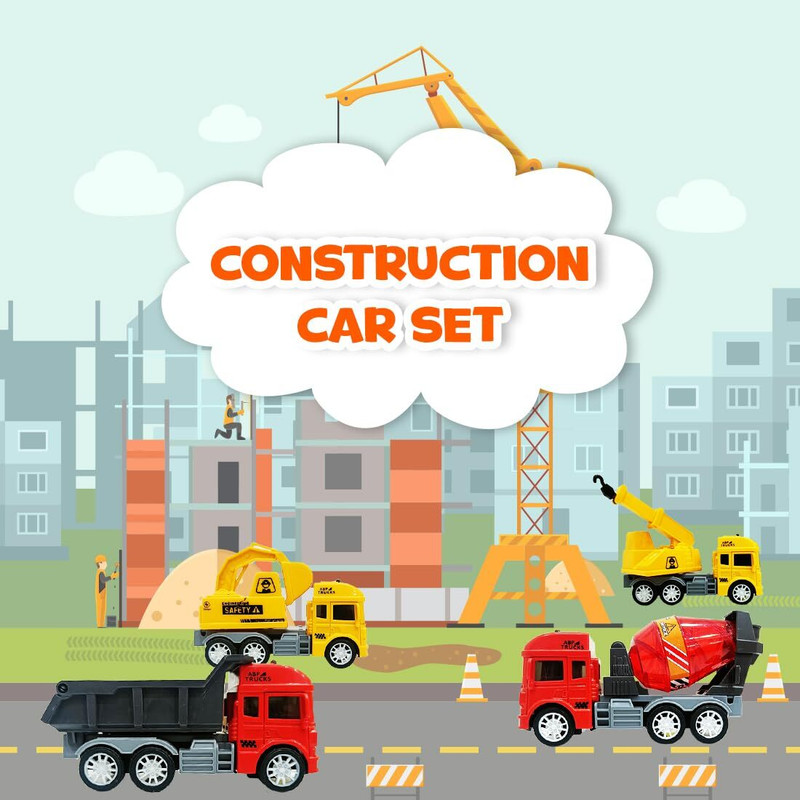 Toy Bharat 4Pcs Construction Vehicle Truck Friction Playset|Excavator Engineering Vehicle(Multicolor, Pack of: 4)