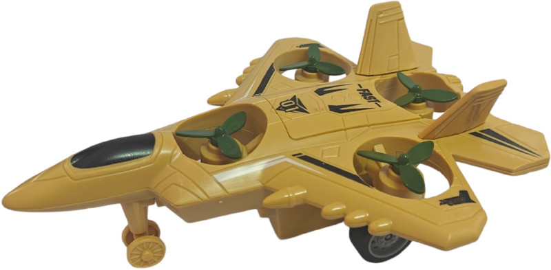 IndusBay 6.6 Inch Inertia Friction Army Fighter Jet Unbreakable Toy with Rotating Fans(Green, Pack of: 1)
