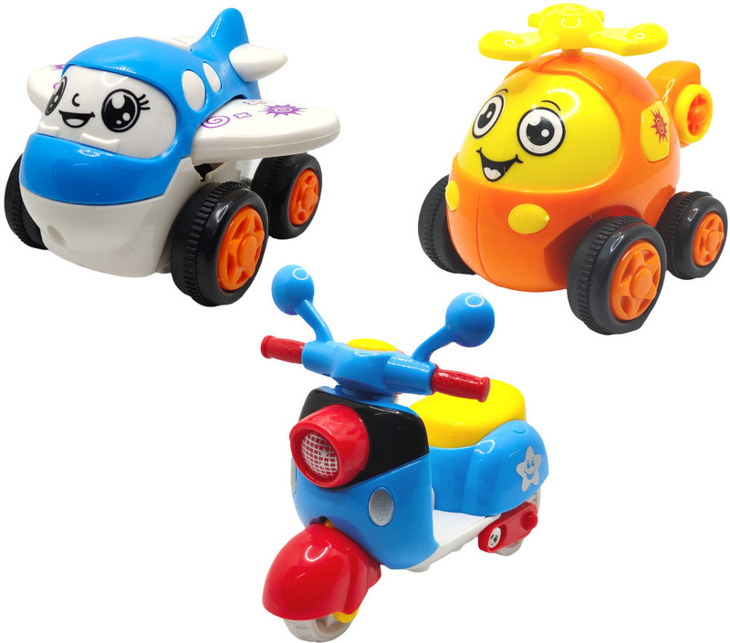 ZONEPIA Unbreakable Friction Powered Toy Set of Helicopter & Scooter For Kids(SET19, Pack of: 2)