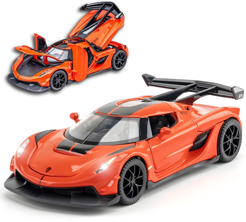 Zoddler Koenigsegg Jesko 1:32 Die-Cast Car with Lights, Sound, Pullback & Openable Doors(Orange)