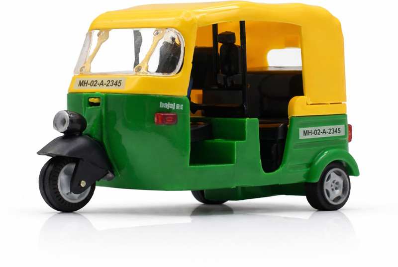 neoinsta shopping Medium size pull back auto rickshaw toy with rubber tires yellow and green color(Green, Yellow, Pack of: 1)