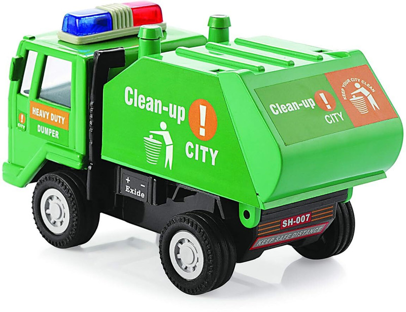 WOOGE CLEAN UP CITY TOY TRUCK PULL BACK ACTION GARBAGE CARRIER TRUCK(Green, Pack of: 1)