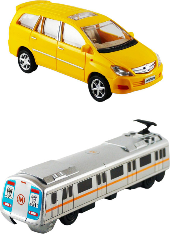 viaan world Pack Of ( Model Car & Metro Train ) Toy for Kids(Yellow, Silver, Pack of: 2)