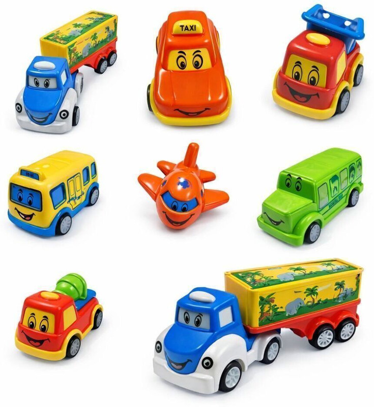 Learn With Fun Unbreakable Pull Back Texi Car Truck Bus Plane Toy for Boys girls Kids(Multicolor, Pack of: 7)