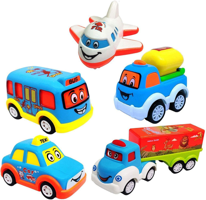SKBD Unbreakable Toy Plastic Cars Bus Truck Aeroplan SKD(Multicolor, Pack of: 5)