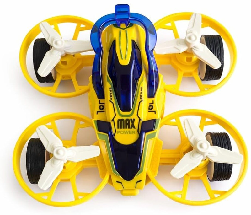 A TO Z TOYS Kids Drone friction Car Toy with 4 Propellers | Flying Car Style Toy(Yellow, Pack of: 1)