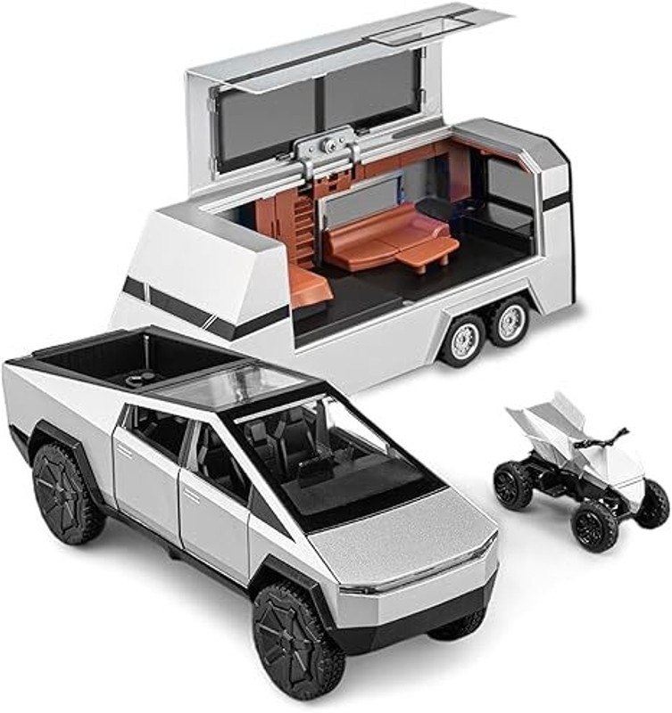 Myrra Cybertruck Toy Pickup Trailer RV Model Kit with Beach Motorcycle(Multicolor, Pack of: 1)