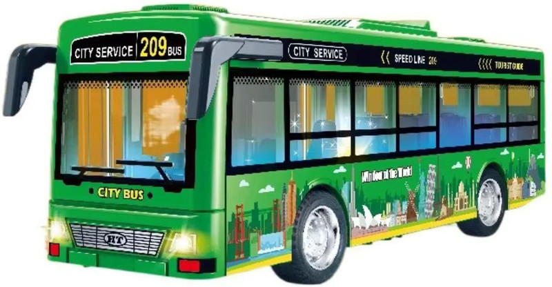deoxy Plastic School Bus toy with friction tire, openable doors, light sounds for kid(Green, Pack of: 1)