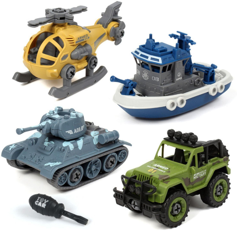 Dwarkathis Creation DIY Military Army Vehicle Toy Set for Kids Helicopter, Tank, Jeep, Boat(Multicolor)