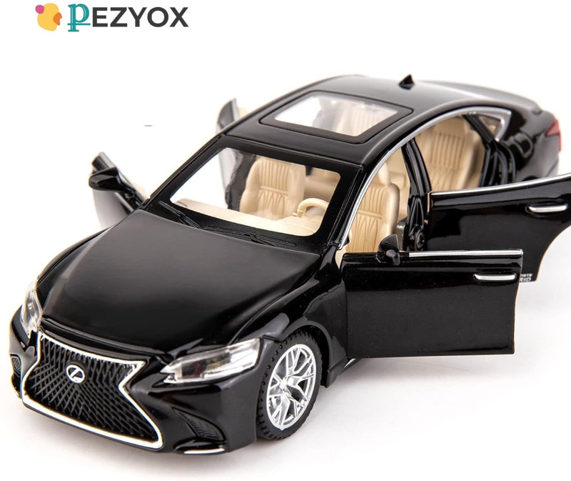 PEZYOX 1:32 Lexus LS500H Pull Back Car Model with Sound Light Boys Gifts Toys(Black)
