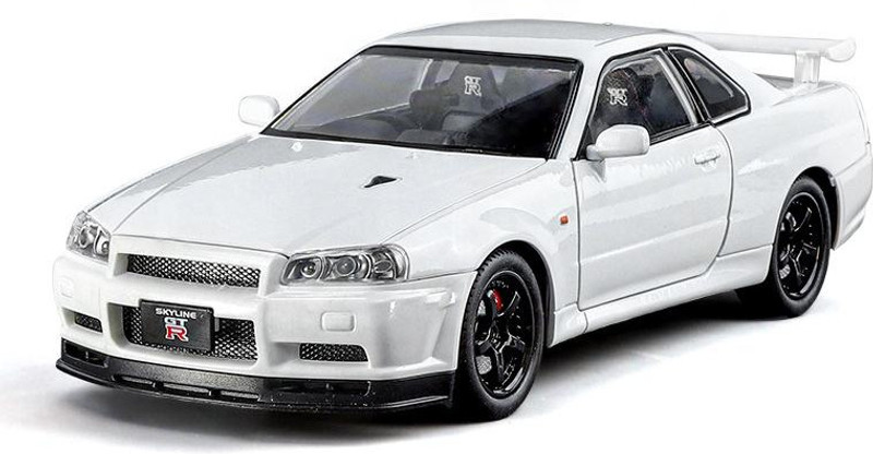 Just craft 1:24 Scale Nissan GTR-R34 Diecast Models Alloy Diecast Toy Car Model pull back(White, Pack of: 1)