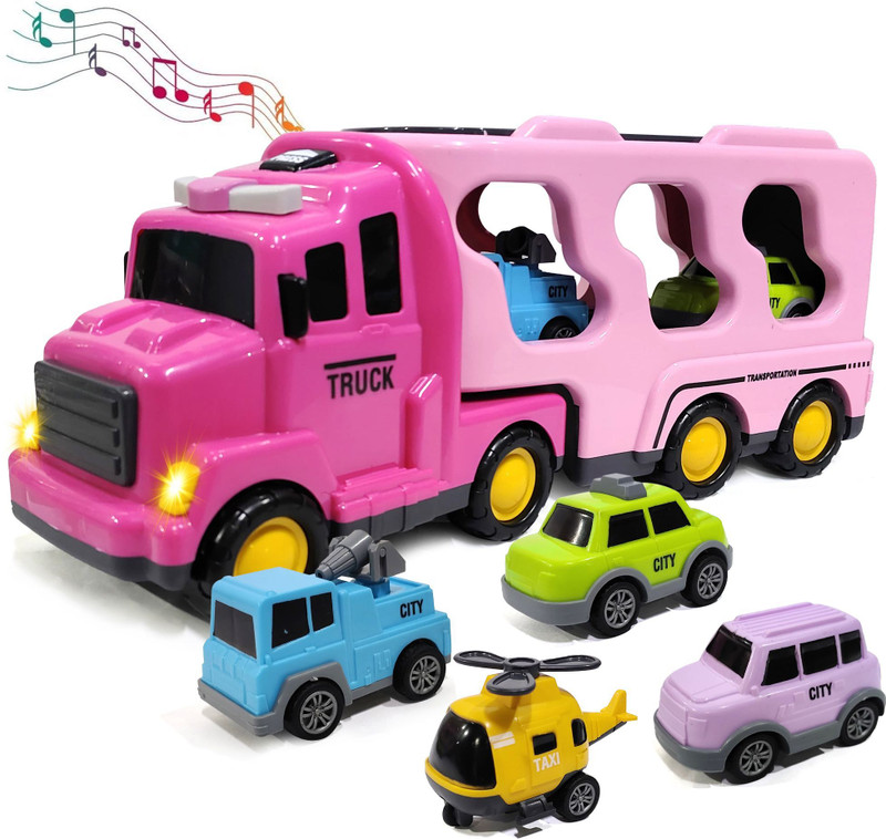 KIDOLOGY 5-in-1 Friction-Powered Truck Toys Set with Music for Kids Ages 3+ Years(Multicolor, Pack of: 5)