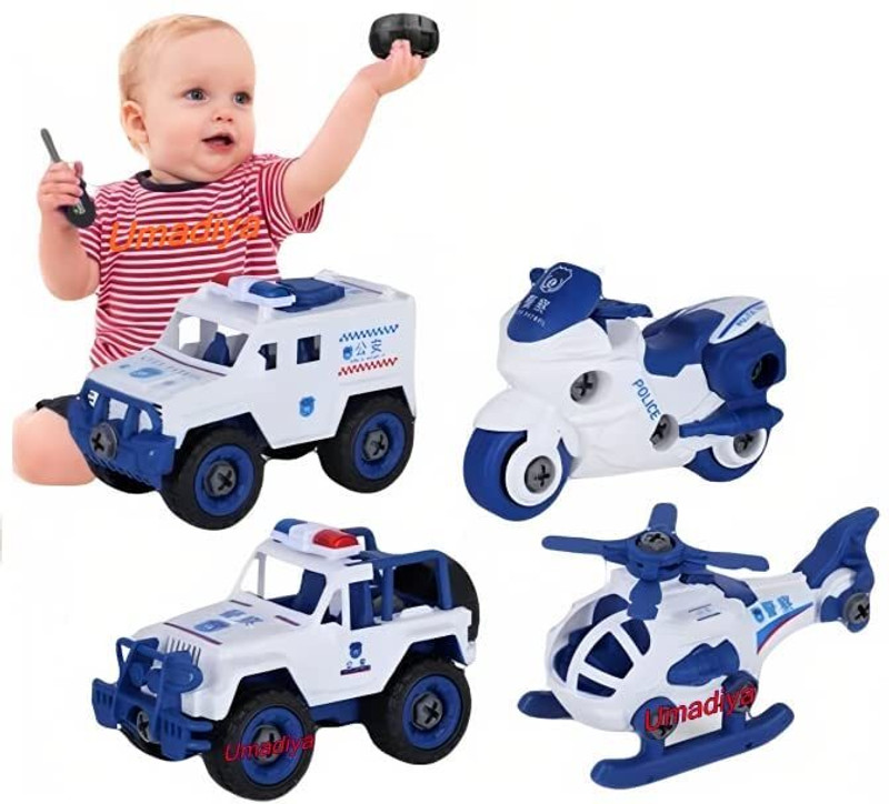 Dherik Tradworld Branded DIY Police Vehicle Set Toy 4 Pack Cars with 1 Screwdriver Tools(Multicolor, Pack of: 4)