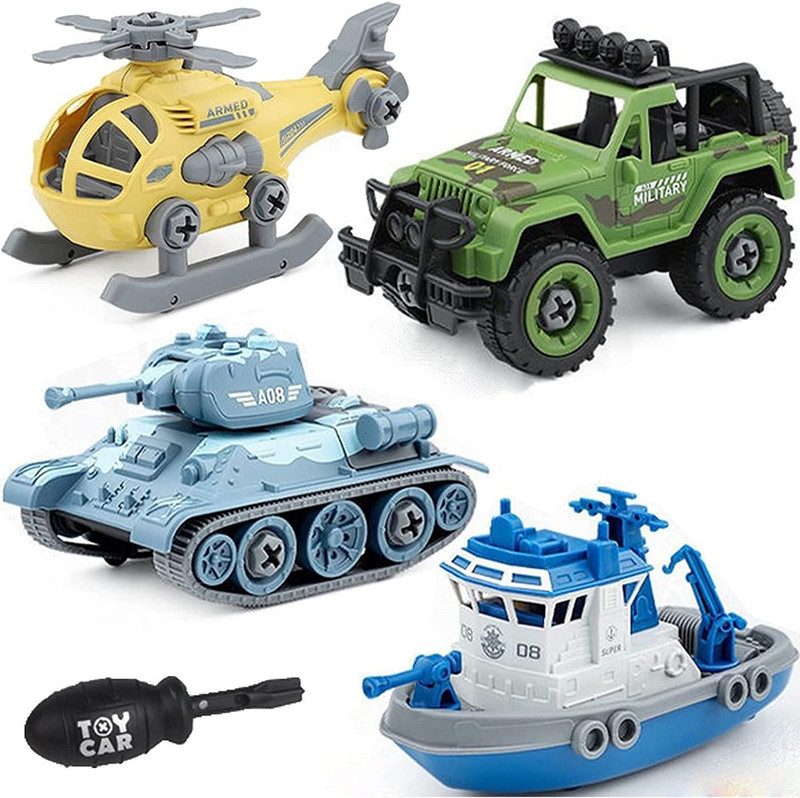 DARVICE Army Construction Toys Vehicles Set 4 PCs DIY Fordable With Screw Driver(Multicolor, Pack of: 4)