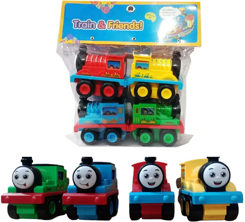 Just craft Trains & Friends Adventures, Small Push Along Train Engine Pull Back Racer Train(Multicolor, Pack of: 4)