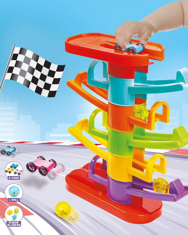 Intelliskills Zip Zap Zoom Racing Tower Track with Stack, Roll & Ramp Play for Kids|3 Toy Cars(Multicolor)