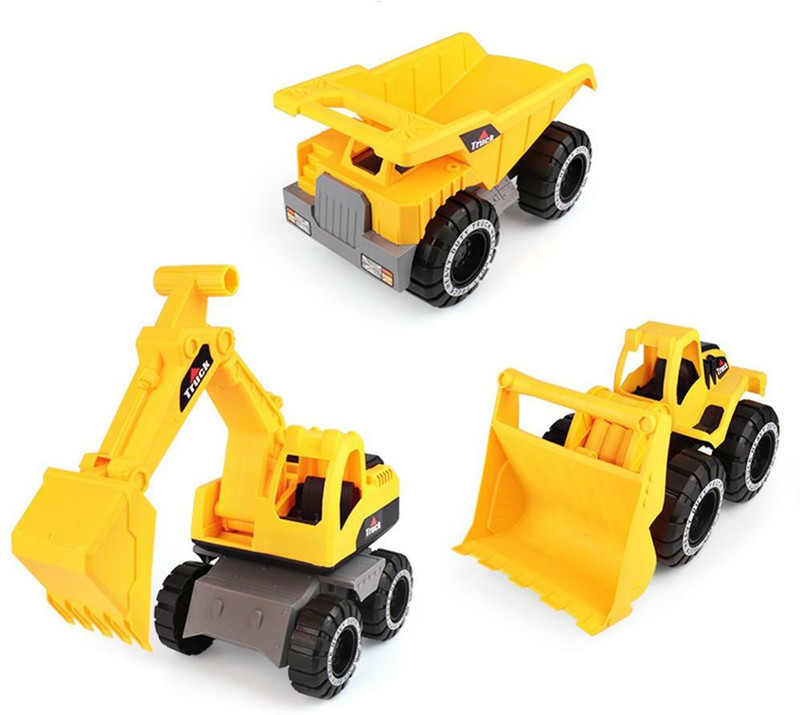 Galaxies 3 in 1 Unbreakable Super Builder Complete Set Dumper Excavator Bulldozer Construction Toy for Kids Push and Go Construction Toys for 3+ Year Kids Boys(Yellow, Pack of: 3)