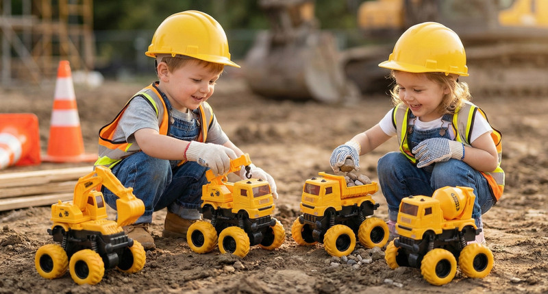 Have Fun Monster Construction Vehicle Set|Crane, Dumper, JCB-Excavator, Mixer| Best Gift(Yellow, Black, Pack of: 4)