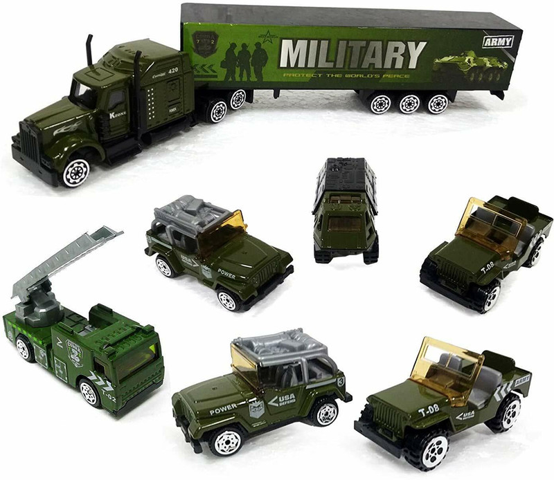 venimall Mini Die Cast Metal 7 Pcs Military Vehicle Trucks Toys Play Set for Kids(Multicolor)