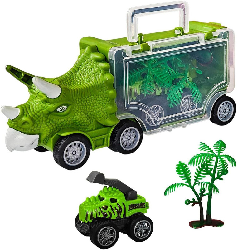FunBlast Pull Back Dinosaur Carrier Truck Toy Set with Pull Back Dino Cars(Green, Pack of: 1)