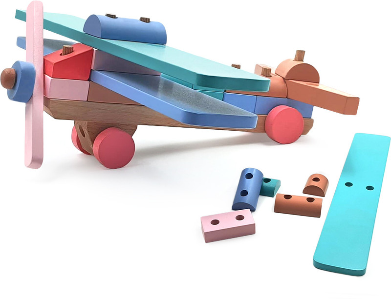 Little Genius Wooden Airplane Building Blocks Set(Multicolor)