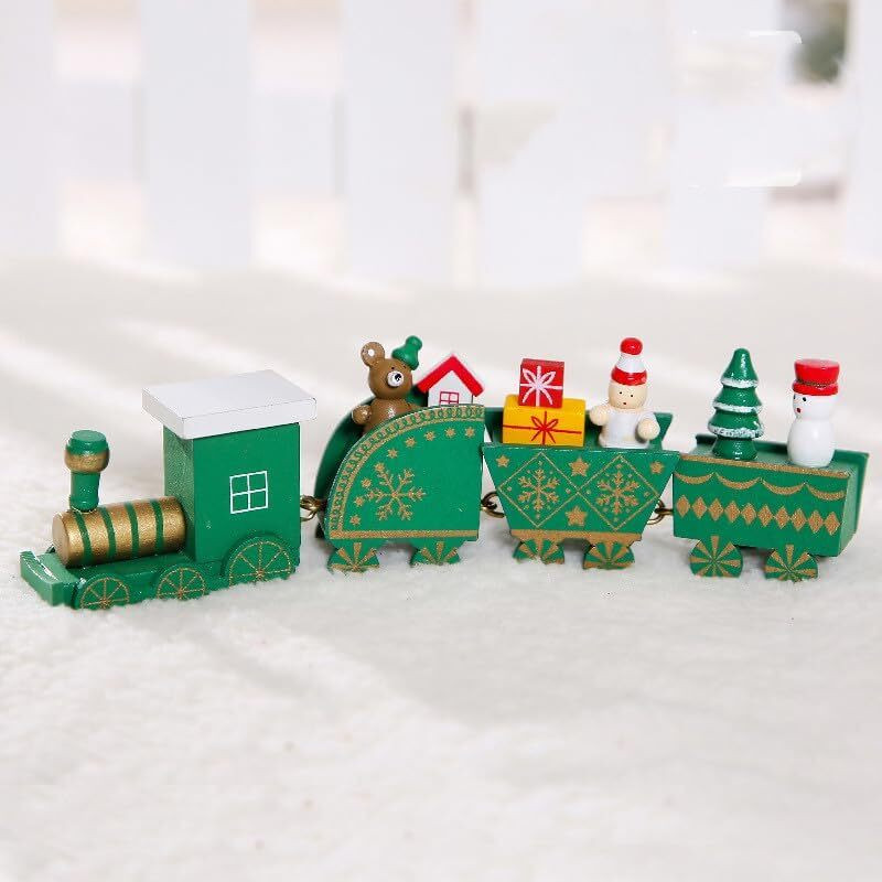 AIRASHII Christmas Wooden Train Set with Engine and 3 Compartments | Adorable Festive(Green, Pack of: 1)