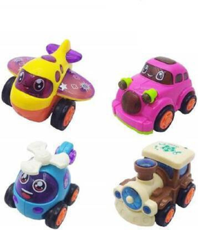 3 Jokers Unbreakable Set of 4 Friction Powered Automobile Car Helicopter Plane Train(Multicolor, Pack of: 4)