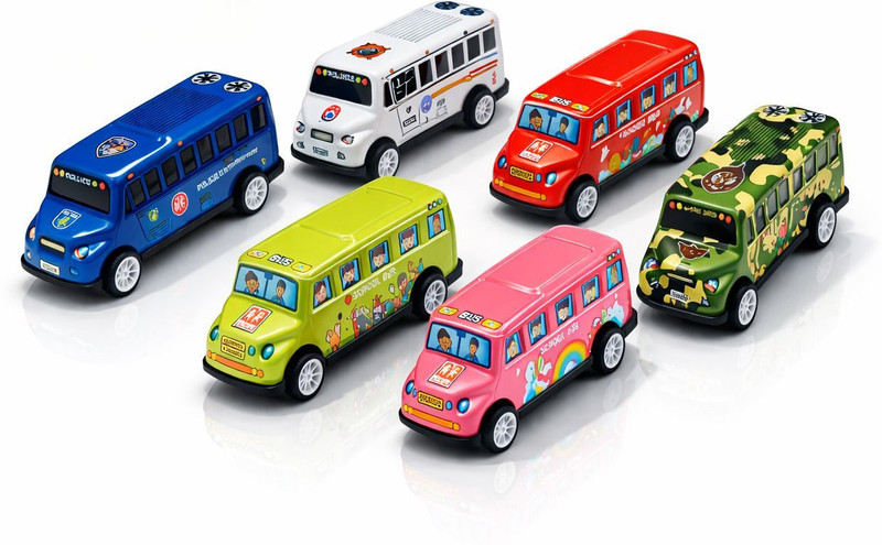 Fun Ten Premium Die-Cast 6 PCS Bus Toy Combo for Kids Metal Body Pull Back Mini Vans(Multicolor, Pack of: 6)