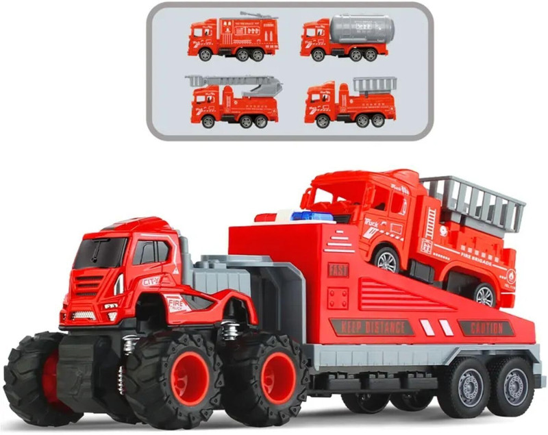 deoxy 1:43 4WD Diecast Alloy Fire Rescue Big Truck Toys with Friction Powered(Red, Pack of: 1)