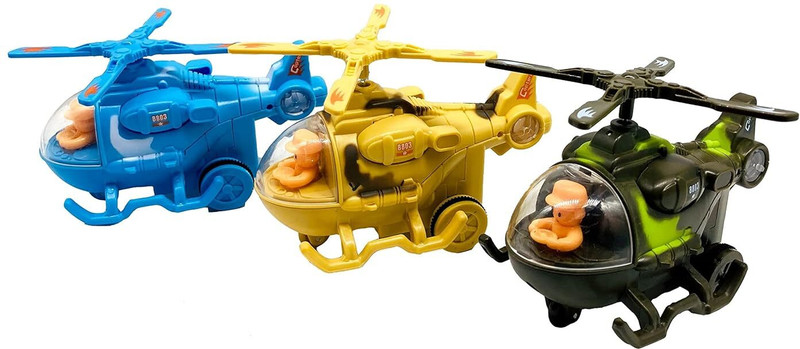 IndusBay 3 Pieces Inertia Friction powered Army Helicopter Unbreakable Plane Aircraft Toy(Multicolor, Pack of: 3)