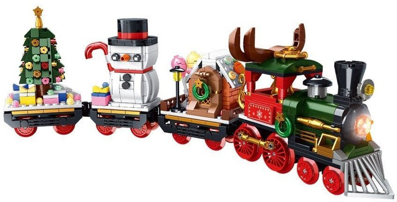 Zuuluzrs Christmas train construction blocks kit, electric LED light, models of vehicles(Multicolor, Pack of: 1)